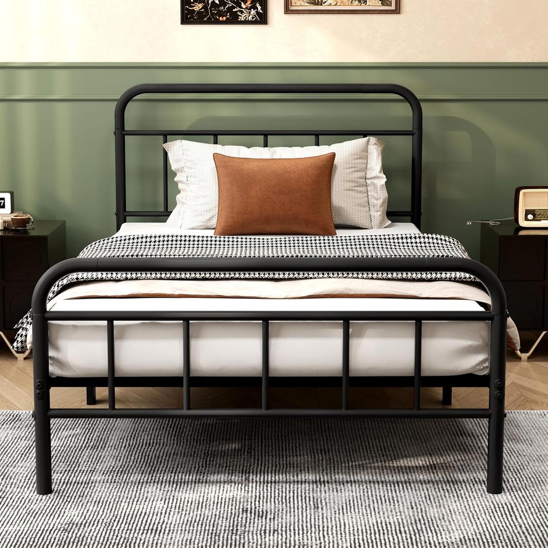 14Inch Metal Bed Frame,Twin Size Bed Frame with Storage Space,Heavy Duty Sturdy Mattress Foundation,Easy Assembly,No Box Spring Needed,Twin