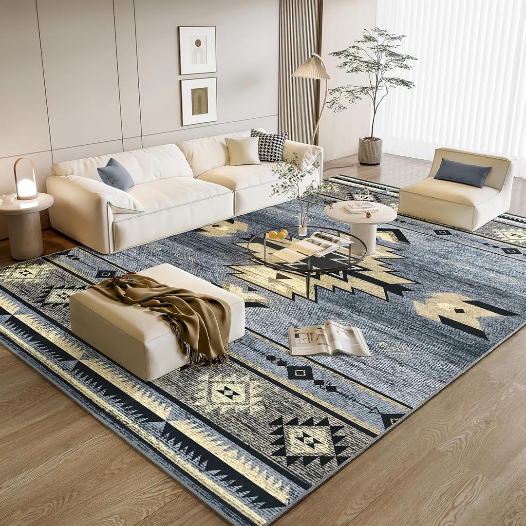 Western Rugs for Living Room, Non Slip Extra Large Rugs for Bedroom Dining Table Kitchen, Washable Aesthetic Area Rug for Home Decor, 8ft x 10ft, Grey (Millennial Gray)