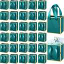 Yeaqee 50 Pcs Mini Metallic Paper Gift Bags with Handles 4x2.75x4.5'' Tiny Small Gift Bags with Thank You Tag for Wedding Favor Birthday Welcome Return Gifts(Turquoise, Gold)