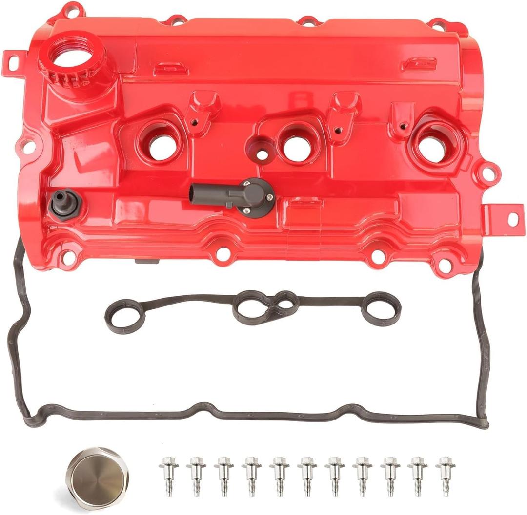 MITZONE Left Driver Side Aluminum Valve Cover Kit Compatible with Nissan 370Z Infiniti G37 M37 QX50 Q70 Q60 Q50 Q440 FX37 QX70 3.7L 2008-2020 Red