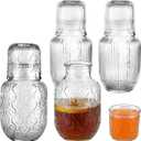 4 Sets Vintage Bedside Water Carafe and Glass Set, Embossed Clear Glass Night Water Carafe With Tumbler Glasses, Decorative Pitcher & Cup for Bedroom Bathroom Office