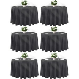 Cuckan 120 Inch Round Tablecloth, 6 Pack Black Stain Resistant and Wrinkle-Free Polyester Table Cover for Wedding, Banquet, Party, Restaurant  [Black ], [6-Pack]