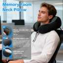 Airplane Pillow, Travel Neck Pillow with Memory Foam - Adjustable Buckle & Machine Washable Cover for Flights, Car, Office - Includes Eye Mask & Ear Plugs(Black) (Black and Gray)