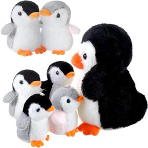 Sosation 7 Pcs Penguin Plush Toys Set, Penguin Stuffed Animal Zoo Toys with Mom and Small Baby Cute Plushie Realistic Baby Animals for Gift Christmas Birthday Bag Stuffings Decoration