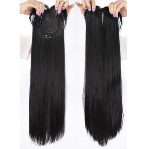 Long Straight Middle Frenge for White Hair Wavy 24inch High Temperature Fiber Machine Made (Ntural Black,Straight)