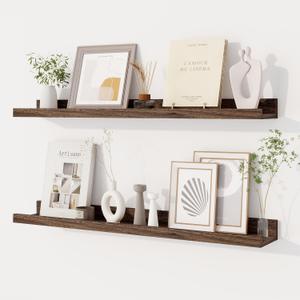 Dreamland Picture Ledge Shelf for Wall, Floating Shelves Set of 2,30 inch Long Floating Shelves with Lip for Living Room,Bedroom,Bathroom,Kitchen,Walnut