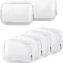 6 Pack Clear Toiletry Carry Pouch with Zipper Portable Plastic Waterproof Cosmetic Bag TSA Approved for Vacation Travel Bathroom and Organizing (White, Large) (EXP 04/20/31)