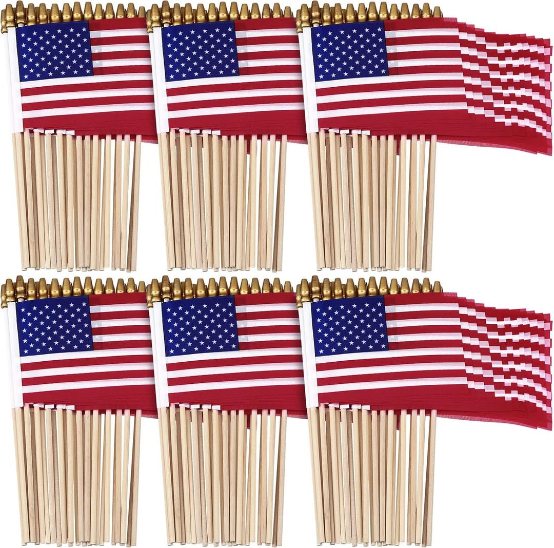 Shimeyao 450 Pcs Small American Flags on Stick 8 x 12 Inch Mini US Flags Wooden Stick Bulk for 250th Anniversary Lawn Yard 4th of July Decorations Independence Memorial Day Patriotic Party
