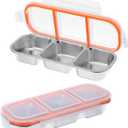 2 Pack Stainless Steel Snack Containers with Lids - 3 Compartment Stainless Steel Snack Box, 20oz (600ml) Leakproof Food Storage for Home, Work, Travel (10.3" x 4.05" x 1.57")