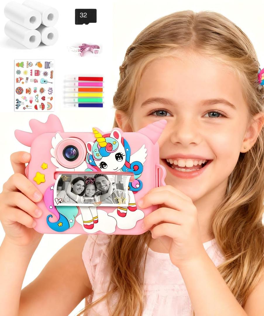 OTJ Kids Camera Instant Print for Girls Boys - Selfie Toddler Digital Toy Camera Gift Set, Christmas Birthday Gifts for 3 4 5 6 7 8 9 10 Years Old Kids (Pink)