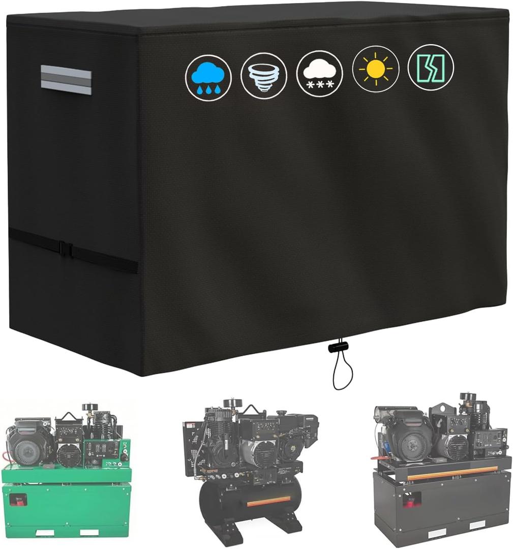 Air Compressor Cover,800D Heavy Duty Waterproof AC Compressor Cover Suitable for Fixed Air Compressors and the Other Stationary Air Compressors,with 2 Reflective Handles & 2 Buckle Straps