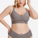 Gailife V Neck Jelly Front Closure Bras for Women Wireless Full Coverage Mastectomy Bralettes Seamless Everyday Bra (XX-Large, Grey)