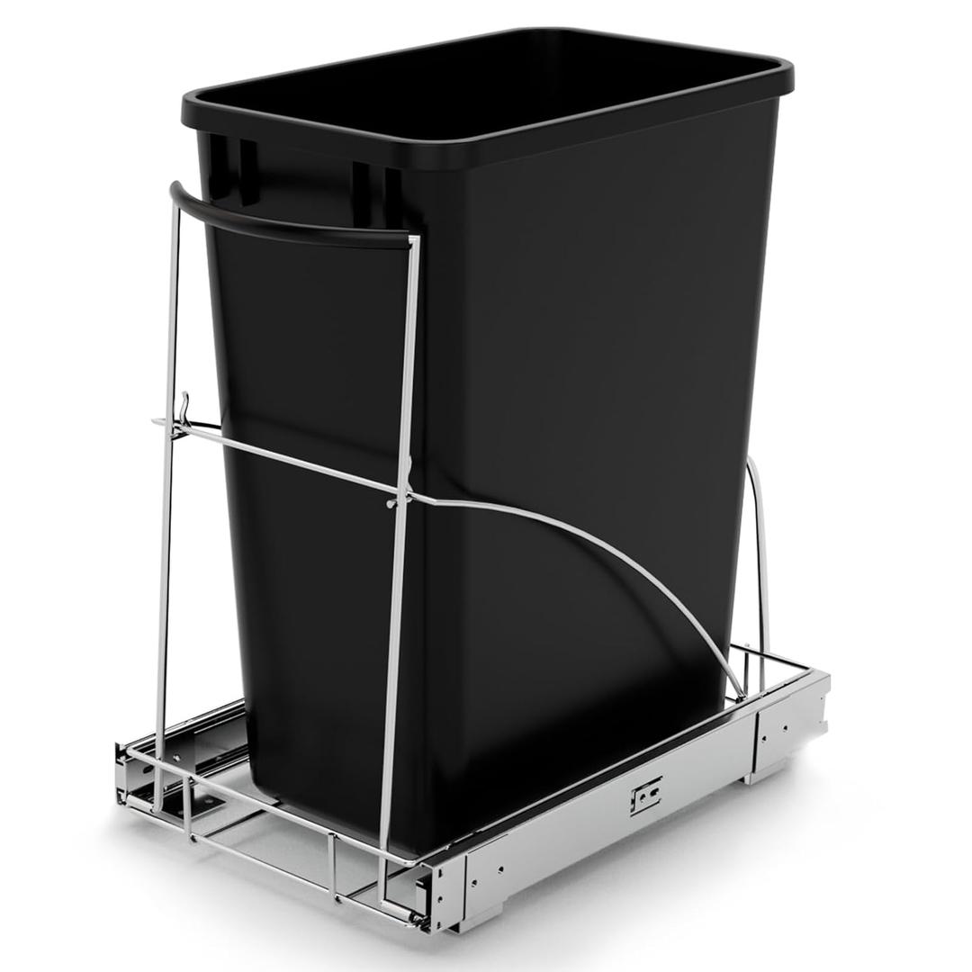 Tanamu Pull Out Trash Can Under CabinetUnder Sink Slide Out Garbage for KitchenRequires 13" W X 18" D Minimum CabinetsNot Included CanChrome Adjustable for 7-10 Gal Can