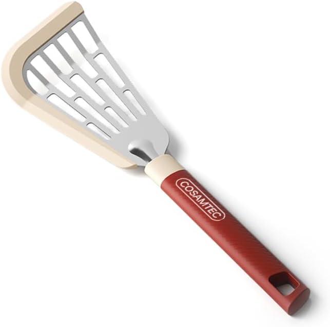 3 x Silicone Fish Spatula Flexible Curved Edge Slotted Turner for Non-Stick Cookware Egg Pancake Flipper with Heat Resistant Nylon Handle (12.5", Cherry Red-12.5")
