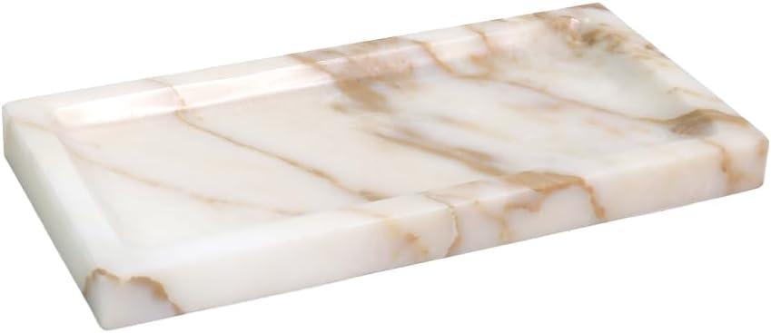 Small Marble Bathroom Tray, Real Marble Vanity Tray, Natural Stone Organizer for Countertop, Mini Marble Organizer for Jewelry Perfume Towel, Non-Resin Non-Ceramic (Calacatta Gold 7.9 x 3.9 x 0.7)