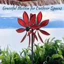 Wind Spinners Outdoor Metal, Double-Sided 360 Kinetic Wind Spinner with Stake, Metal Garden Yard Windmill Decor (13.4" Dia, 57" H) (Red Leaf)