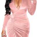 YMDUCH Women's Sexy Long Sleeve V Neck Ruched Bodycon Wrap Cocktail Club Mini Dress, Size Large