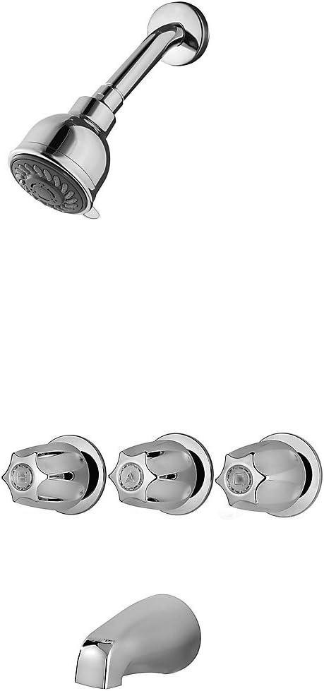 Pfister LG013120 showerhead-Replacement-Parts 3 Tub & Shower Faucet with Metal Knob Handles, Polished Chrome