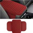 Car Center Console Cover, Leather Vehicle Armrest Seat Box Cushion with Side Storage Pocket, Scratch Resistant Automotive Interior Arm Rest Protector Accessories, Universal Fit (Rose Red)
