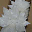 Sggvecsy 15 Pcs Christmas Glitter Flowers Christmas Tree Ornaments Shining Artificial Poinsettia Christmas Flowers Decoration with Clips for Xmas Holiday Wedding Wreath Party Floral Decorations(White)