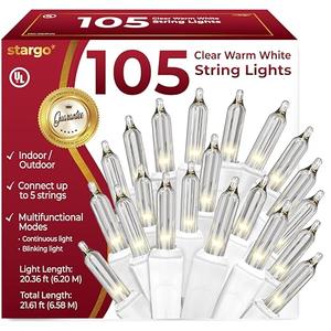 Clear Warm White Christmas Lights - 20 ft String of 105 Incandescent Mini Multifunctional Lighting Modes for Decorative, Bedroom, Outdoor, Xmas Twinkle Christmas Tree Lights, White Wire Total 21.6 ft