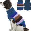 Kuoser Large Dog Sweater, Turtleneck Knit Dog Sweaters for Large Dogs Colorful Strips Pet Knitted Vest Warm Clothes, Soft Puppy Sweater Thermal Sweatshirt for Xmas Holiday Cold Weather, Blue XL (X-Large (Chest: 21.3''; Weight: 16 - 23LB))
