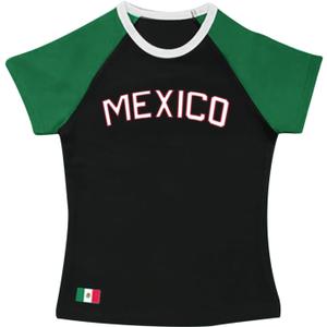 Womens Vintage Baby Tees Mexico Jersey Shirts for Women Mexican Y2k Graphic Crop Tops Cropped Tee 2000s Clothing (Large, Black)