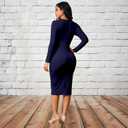 shengfan Women's Elegant Business Bodycon Dress Church Long Sleeve Wrap Pencil Wear to Work Midi Dresses (Blue, XXL)