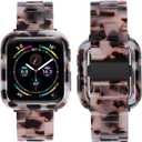 Band with Case Compatible with Apple Watch 49mm 46mm 45mm 44mm 42mm 41mm 40mm 38mm,Women Men Fashion Resin Strap Bumper for iWatch Ultra 3/2/1 Series 11 10 9 8 7 SE 6 5 4 3 2 1 (Black Ivory Tortoise)