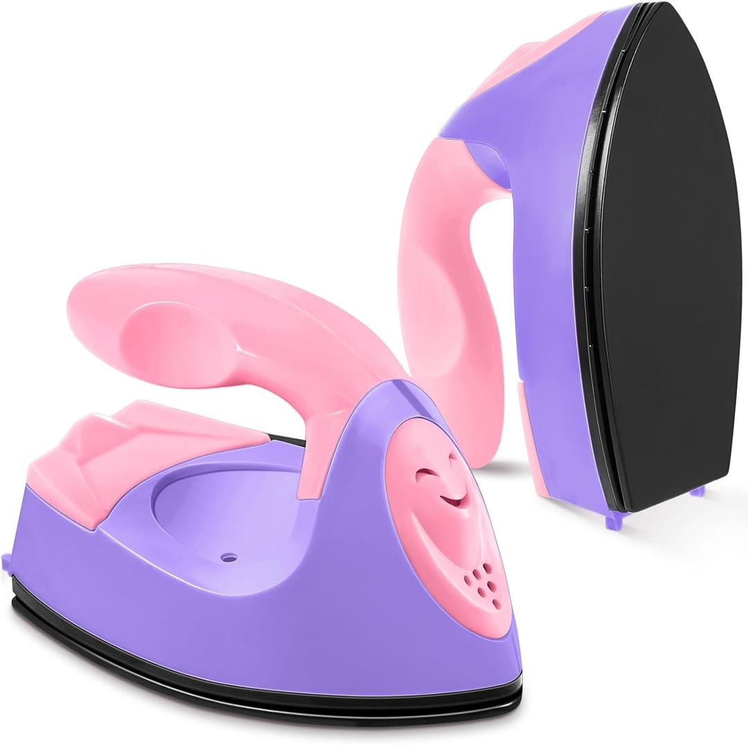 Honoson Mini Craft Iron Mini Heat Press Small Iron 3.93 x 2.36 x 2.76 Portable Tiny Flatiron with Charging Base Accessory for Fuse Bead Patch DIY Heat Transfer Vinyl(Dark Pink, Light Purple)