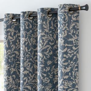 jinchan 80% Blackout Curtains for Living Room, Farmhouse Drapes with Scroll Floral Patterned for Bedroom, Grommet Top Thermal Insulated Curtains, Vintage Country Drapes 84 inch Length 2 Panels Blue