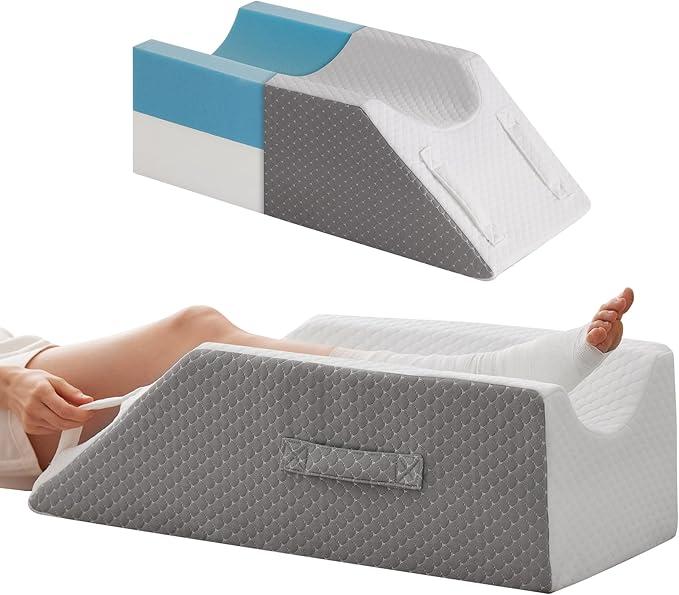 Leg Elevation Pillows for After Surgery, Injury or Rest, Memory Foam Leg Elevating Pillow, Leg Pillow Elevation Blood Circulation, Knee Pillow Wedge Pillow for Knee Hip Ankle Pain Relief, White/Grey