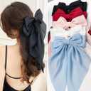 Hair Bows for Women & Girls: Big Bow Clips with Ribbons - Bow-Knot Clips for Thick & Thin Hair, Nonslip Claw Clips, 5 PCS (Black, blue, white, pink, red)