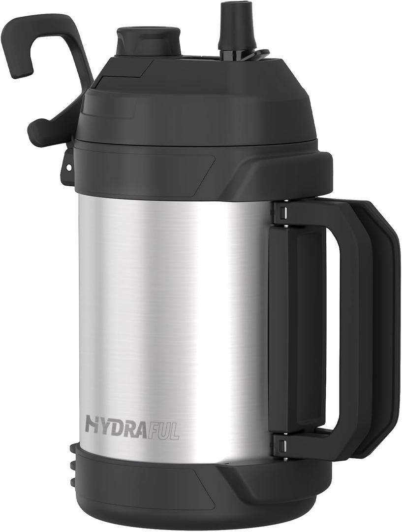 1 gallon water jug, 128 oz Large Insulated Stainless Steel Sports Water Jug, Large Triple Wall Vacuum Insulation Water Bottle-Keeps Cold up to 48 Hrs-Sweat Proof, for Gym, Hiking & Camping (Sliver)