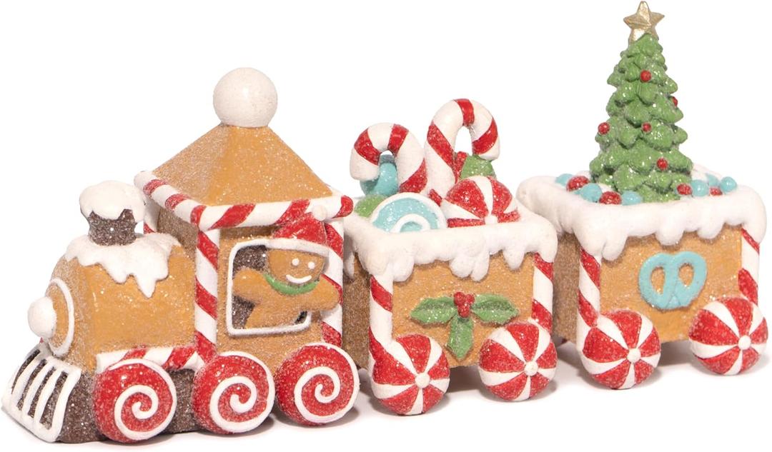 Hodao Christmas Gingerbread Man Train Decoration Xmas Figurines Winter Decor Handmade Gingerbread Man Train for Xmas Gifts - Christmas Day Party Home Table Decor (Brown-S)