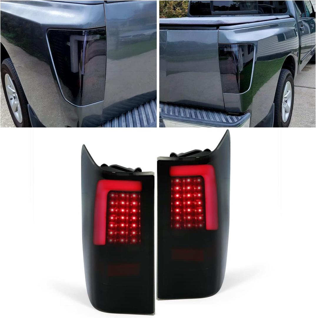 HECASA LED Tail Light Compatible with 2004-2015 Nissan Titan LED Tube Bar Signal Brake Lamp Taillight Smoked Lens+Black Housing