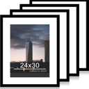 24x30 Picture Frame Set of 4, 24 x 30 Wood Photo Frames with Mat for 18x24, Wooden Frame for Wall and Tabletop Display, Black, 24x30-4Pack