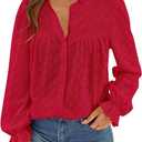 PRETTYGARDEN Lace Long Sleeve Shirts Casual Button Down Going Out Tops Hollow Out Eyelet Blouses 2026 Spring Fashion Clothing(Red,Small) 