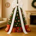 Hungdao Extra Large Christmas Tree Topper Bows 70.9 x 19.7 Inch Giant Oversized Huge Christmas Velvet Decorative Bows with Long Streamers for Tree Front Door Patio Outdoor Decor(Classic,White)