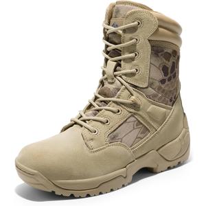 NORTIV 8 Mens Military Tactical Work Boots Hiking Side Zip Leather Outdoor Motorcycle Combat Boots Response (13, Camo Sand)