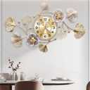 Clocks for Living Room, Large Wall Clock, 3D Silent Wall Clock, Retro Metal Ginkgo Leaf Design, for Bedroom Kitchen Decorative Wall Clocks, 59''x35''