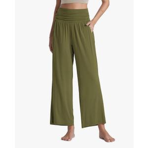 ODODOS Women's Wide Leg Palazzo Lounge Pants with Pockets Light Weight Loose Comfy Casual Pajama Pants-26/28/30"/32" Inseam, Army, M