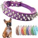 Purple Spiked Chew Proof Spike Collar for Dogs & Cats - PU Leather Rivet Studded Collars for Small Dogs - Adjustable for XXS, XS, Small, Medium Pets - Chihuahua, Pug, Pitbull, French Bulldog (Small (Neck 10.6"-13"))