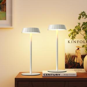 EppieBasic Rechargeable Table Lamps Cordless: Set of 2 Battery Operated Portable & 2700K Warm Light Metal Lamps for Living Room, Dining, Entryway (White)