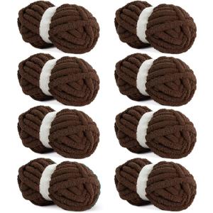 HOMBYS Dark Coffee Chunky Chenille Yarn for Crocheting, Bulky Thick Fluffy Yarn for Knitting,Super Bulky Chunky Yarn for Hand Knitting Blanket, Soft Plush Yarn, 8 Jumbo Pack (27 yds,8 oz Each Skein)