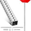 8 ft H x 1-3/4 in W Square Sign Post with 7/16" Dia Mounting Holes Galvanized Steel Metal Poles Outside Rust Resistant Industrial Perforated Tube for Street, Parking, Construction (Silver)