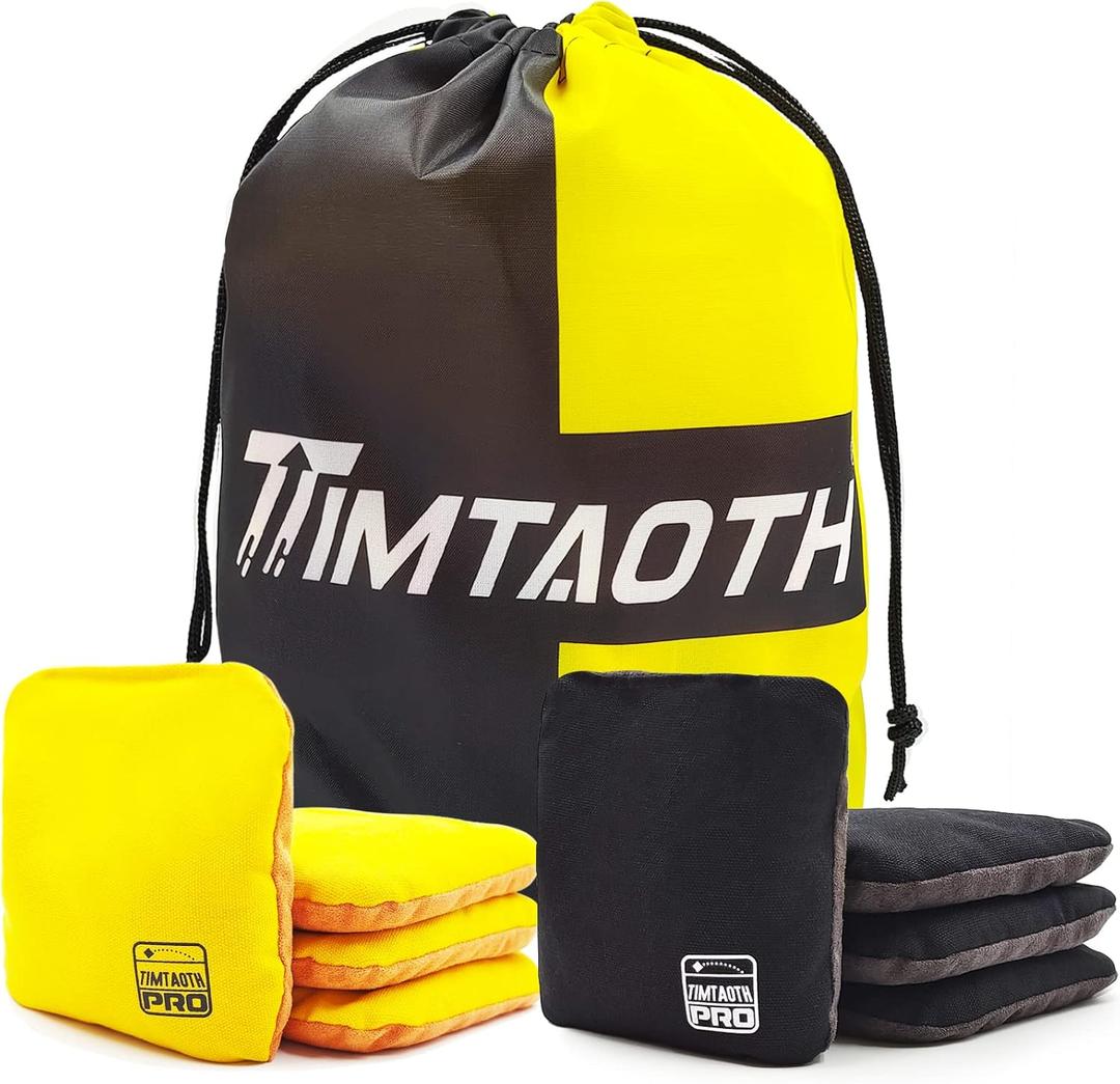 Timtaoth Dual Sided Corn Holes Bags Professional Cornhole Bags Set of 8 Regulation Size Weight Pro Corn Hole Bean Bags Slick and Stick (Black and Yellow)