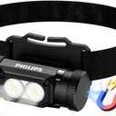 Philips SFL3255 LED Headlamp Rechargeable,1500 Lumens Super Bright Aluminium Magnetic Attraction Head Light Flashlight,Adults-Camping Accessories Gear,5 Modes for Outdoor Setting,USB Cable Included