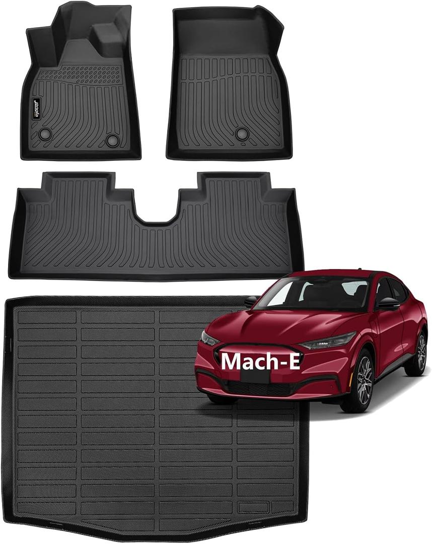 Jenofa-Floor Mats for Ford Mustang Mach E 2021-2025 Cargo Mat Car Mats for Mustang Mach-E All Weather Floor Liner Custom Fit Automotive Non-Slip Waterproof High Edge Protection Full Set Accessories