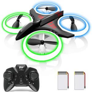 Dwi Dowellin 4.9 Inch Mini Drone for Kids Crash Proof LED Lights One Key Take Off Landing Flips RC Remote Control Small Drones Toys for Beginners Boys and Girls Adults Nano Quadcopter,Black